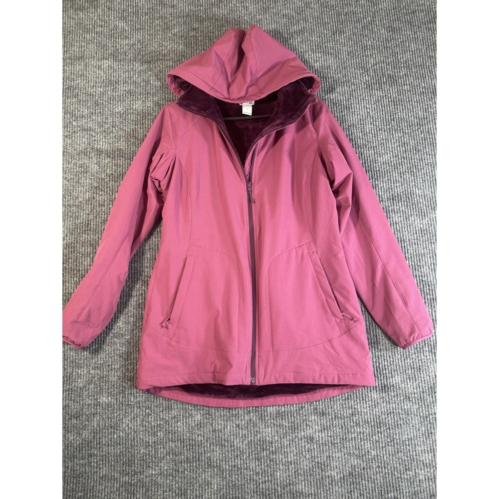 Duluth Women's Pink Hooded Faux Fur Lined Full Zip Mid-Length Jacket S